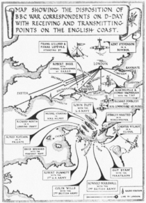 Map showing where the BBC correspondents were in Normandy on D-Day