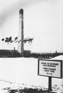 Memorial at a Bergen-Belsen. A plaque reads: Here lie buried 1000 bodies – Hier ruhen 1000 tote – 24.4.45