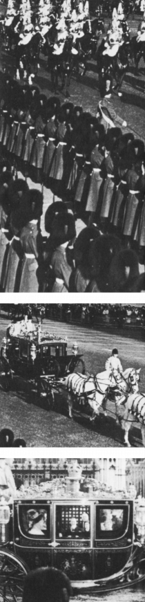 Three images of the Queen making her way to parliament